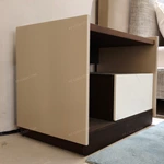 Minimalist Asymmetrical Nightstand with Dark Natural Wood Veneer